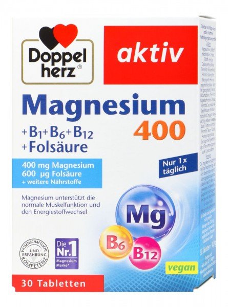 Doppelherz Magnesium 400 + B1 + B6 + Folic Acid, 30-count